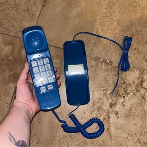 Blue Corded Push-Button Phone Handset